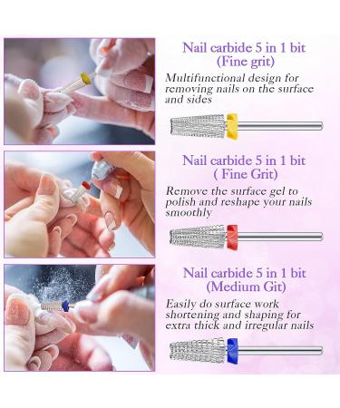 Nail Carbide 5 in 1 Bit - Tapered Shaping Multi-function Nail Drill Bit - 3/32 Inch for Acrylic Gel Nail Removal - Left to Right Handed - Silver - Buy Online on GoSupps.com