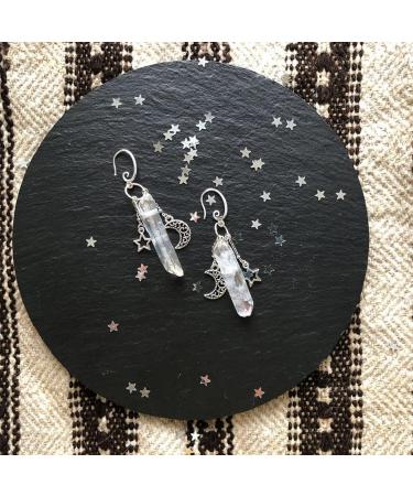 Feyley Earrings | Handmade Raw Crystal Moon & Star Dangle Witch Jewelry | Heavenly Healing Quartz | Unique Women s Gift - Buy Online on GoSupps.com
