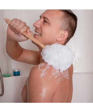 Long Handled Shower Loofah on a Stick Body & Back Scrubber - Bath Sponge Brush with Wood Handle for Men & Women - Easy Reach Lotion Applicator - 1 Count - Buy Online on GoSupps.com