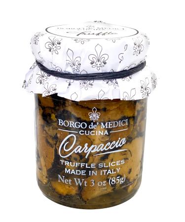 Borgo de Medici Carpaccio Black Summer Italian Truffle Slices - Gourmet Food Garnish Seasoning - 3oz