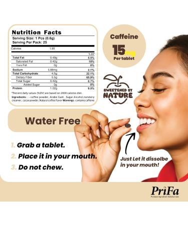 PriFa Vanilla Coffee Tablets Sweetened with Stevia Smooth & Creamy Flavor Instant Coffee On-The-Go Portable Caffeine Boost 15mg Caffeine 25 Tablets - Buy Online on GoSupps.com