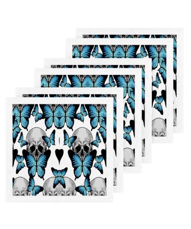 Kigai 6 Pack Butterfly Skulls Washcloths Soft Face Towels Gym Towels Hotel and Spa Quality Reusable Pure Cotton Fingertip Towels
