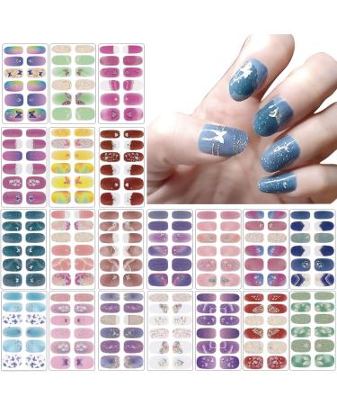 20 Sheets Full Wraps Nail Polish Stickers 3D Gradient Color Sticker Sheets Self-Adhesive Gradient Color Full Nail with 6 Manicure Nail Files 3d-20p