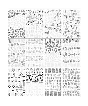 12 Sheets Black & White Floral Nail Art Stickers - Self-Adhesive Designs for Manicure | Elegant Nail Decorations for Women & Girls - Buy Online on GoSupps.com
