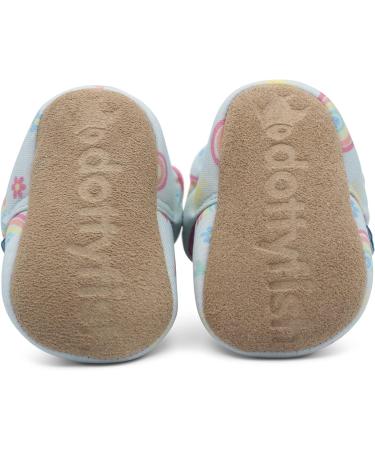 Dotty Fish Cotton Baby Booties | Suede Sole, Fleece Lining | Non-Slip Pram Shoes for Boys, Girls, Unisex | 12-18 Months Blue with Rainbows and Hearts - Buy Online on GoSupps.com