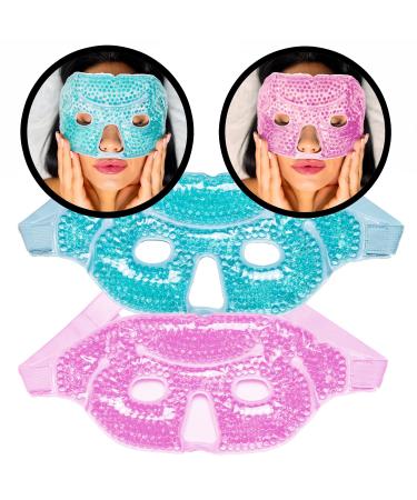 BEL&KANN Ice Cooling Face Gel Mask Therapy - 2pcs, Masks For Puffiness, Reusable Eye Mask For Puffy Eyes, Beads Eye Mask, Eye Mask Hot Cold, Face Ice Pack, Frozen Gel Mask, Cool Sleep Facial Compress Blue+pink