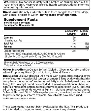 SOLARAY Flaxseed Oil Softgel 1000mg 240ct - Cold Pressed Omega-3 Supplement - Buy Online on GoSupps.com