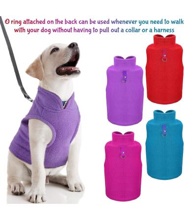 Dog Fleece Vest 4-Piece Set | Cozy Winter Jacket for Small Dogs | Pet Sweater Vest with Leash Ring | Purple Blue Rose Red - Buy Online on GoSupps.com