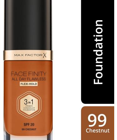 Max Factor Facefinity 3-in-1 All Day Flawless Liquid Foundation SPF 20 - 99 Chestnut 30 ml (Pack of 1) - Buy Online on GoSupps.com