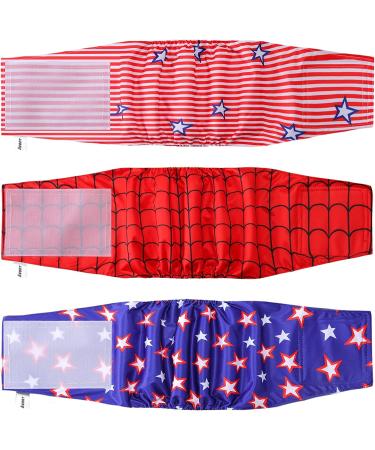 Avont 3 pieces reusable dog diapers belly band dog for incontinence dog washable and environmentally friendly for dog male flag/star/spider -man flag/star/spider -man s (29 -34cm)