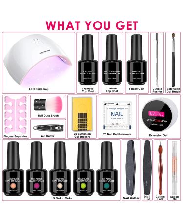 Psampa Gel Nail Polish Kit with 36W LED Dryer Lamp - 5 Color Starter Set for DIY Gel Nails - Base & Top Coat Included - Neon Light Designs - Perfect Gifts for Women - Buy Online on GoSupps.com
