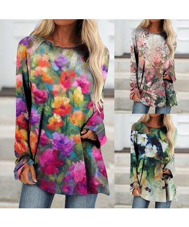 Women's Plus Size Classic Flower Printed Blouse - Small Green Long Sleeve Tee - Buy Online on GoSupps.com