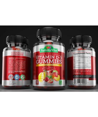 YUMMYVITE Vitamin D3 Gummies - 90 Count | Peach Mango Strawberry Flavor | Immune Support Supplement | Vegetarian Formula - Buy Online on GoSupps.com