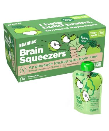 Brainiac Applesauce Pouches with Omega-3s, Apple, 20 Count, 3.2 oz.  Unsweetened Applesauce with Immune Boosting Vitamin C, Omega-3s and Choline  Healthy Snacks for Kids for School, On-the-Go Apple 3.2 Ounce (Pack of 20) - Buy Online on GoSupps.com