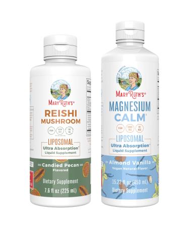 MaryRuth Organics Reishi Liposomal (Candied Pecan) & Magnesium (Almond Vanilla) | Clean Label Project Verified | Vitamins for Immunity Calm & Overall Wellness | Vegan Non-GMO Gluten-Free