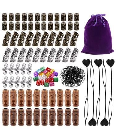 Tanstic 300Pcs Viking Rune Beads Hair Beard Beads Set Norse Hair Beads Dreadlock Beads including 5Pcs Black Pull Hairpin Quick Beader Hairpins and 200Pcs Black Rubber Bands with a Bag for Men Women B Kit-300pcs