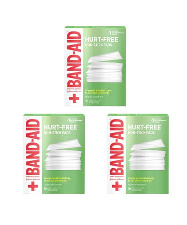 Band-Aid Brand Adhesive Bandages, Large Hurt-Free Non-Stick Pads, 3-Inch x 4-Inch Pads, 10 Count, 3 Pack Adhesive 10 Count (Pack of 3)