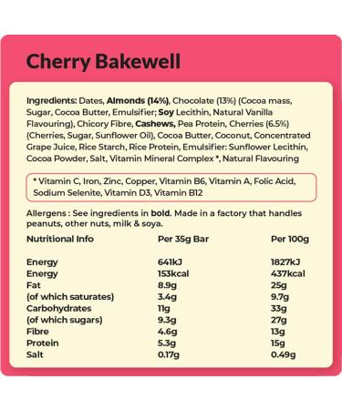 Vive Better Brownie - Cherry Bakewell Flavour Immunity Vitamins Low Calorie Vegan Snack with Protein - 15 x 35g (Pack of 1) - Buy Online on GoSupps.com