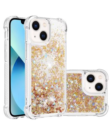 Tivenfezk nadoli glitter drive sand shell for iPhone 15 plus silicone shockproof cell phone shell transparent tpu bumper protective cover liquid transparent quicksand case iPhone 15 plus gold