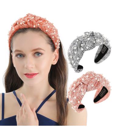 White Pearl Wide Headband Set for Women - Fashion Top Knot Hair Bands (2 Pack) - Buy Online on GoSupps.com