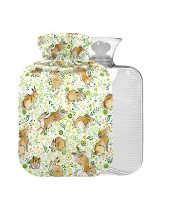 Cute rabbit leaves hot water bottle with cover 1 l small warming bag for pain relief back pain hot and cold therapy BPA-free