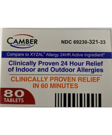Camber Levocetirizine Dihydrochloride 5mg Antihistamine Tablets (80 Count) for Allergy Relief - Compare to Xyzal - Consumer Care - Buy Online on GoSupps.com