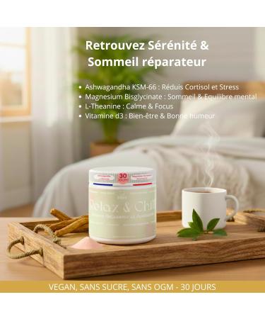 Relax & Chill Boisson Relaxation Anti-Stress/Ashwagandha KSM-66 L theanine Magnesium Bisglycinate & Vitamine D/Baisse Cortisol & Stress Am liore D tente et Qualit du Sommeil/Sans Cafeine ni Sucre - Buy Online on GoSupps.com