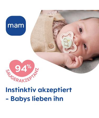 MAM SUPREME Night Pacifiers 0-6 Months Set - Bright Baby Pacifiers for Healthy Dental Development Skin Irritation Prevention + Case - Bear & Hippopotamus Design - Buy Online on GoSupps.com