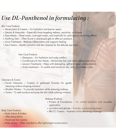 100% Pure Panthenol Powder DL-Panthenol Powder Provitamin B5 for Hair Care Skin Nails Deep Mousturizer Use in Cosmetic Formulations or Add to Your Favorite Products (2 oz) 2 Ounce - Buy Online on GoSupps.com
