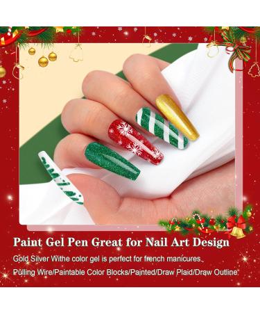 Yueshop Christmas Nail Art Gel Liner Polishes Set - 4x 8ml White Gold Red Green Colors - Soak Off Collection with Thin Nail Art Brush Pen Tool - DIY Nail Art for Girls and Women - Buy Online on GoSupps.com