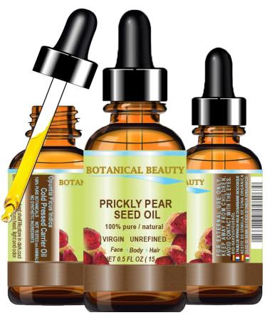 Botanical Beauty PRICKLY PEAR CACTUS SEED OIL 100% Pure Natural Undiluted Virgin Unrefined Cold Pressed Carrier Oil 0.5 Fl Oz - 15 ml for Face Skin Hair Lip Nails. Anti-Aging Rich in Vitamin C