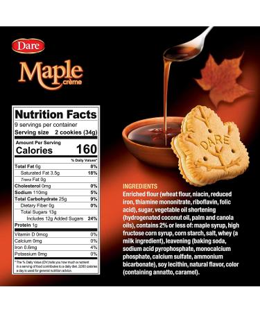 Dare Maple Leaf Crme Cookies - Classic Canadian Cookie with Real Maple Syrup - Peanut Free - 10.6 Ounces (Pack of 12) - Buy Online on GoSupps.com