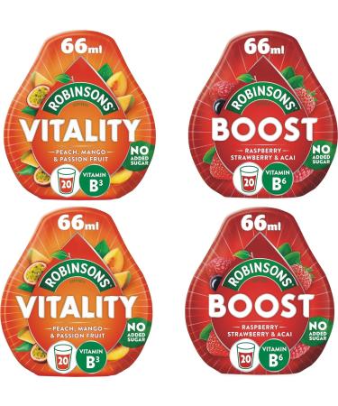 Robinsons 2x Vitality Peach Mango & Passion Fruit +2x Boost Benefit Drops Raspberry Strawberry & Acai with Vitamin B6 | By SHANZA DEPARTMENTALS - Buy Online on GoSupps.com