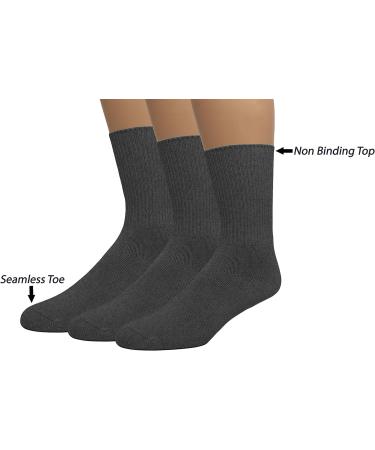 EMEM Apparel Women's Diabetic Crew Cotton Socks | Non-Binding Top | Seamless Toe | 3-Pair - Dark Heather Grey - Buy Online on GoSupps.com