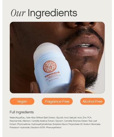 Topicals High Roller Ingrown Hair Tonic - Salicylic Acid AHAs & BHAs - Daily Treatment for Razor Bumps & Ingrown Hairs - Suitable for Face & Body - 1.7 Fl Oz - Buy Online on GoSupps.com