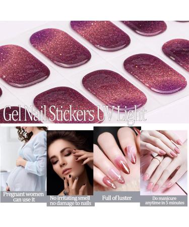 Semi Cured Gel Nails - 16PCS Stickers Nail Wraps Soft Self-Adhesive - Gel Nail Stickers Semi Cured Gel Nail Wraps - Glossy & Long Lasting Gel Nail Stickers Need UV Light (Glitter Purple) - Buy Online on GoSupps.com