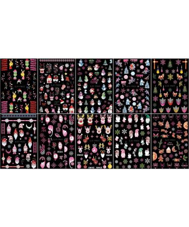 JMEOWIO 10 Sheets Christmas Pink Nail Art Stickers Decals Self-Adhesive Snowflake Winter Holiday Cute Snowman Nail Supplies Nail Art Design Decoration Accessories - Buy Online on GoSupps.com