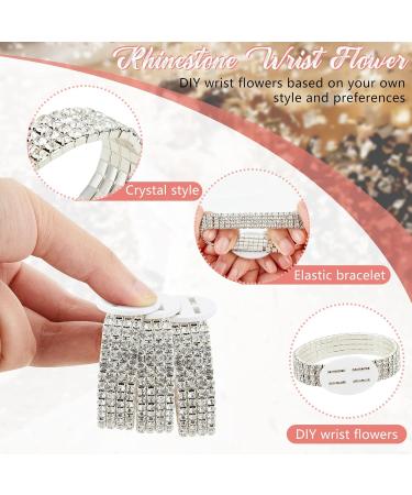 Corsage Bracelet Set - Rhinestone Elastic Wrist Corsage for Wedding, Prom, Bridal Shower - 6 Pack (Silver) - Buy Online on GoSupps.com