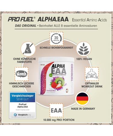 Alpha EAA Powder 2x462g - Delicious Strawberry Kiwi Vegan Amino Acid Drink | All 8 Essential Amino Acids | Optimal Value | Made in Germany - Buy Online on GoSupps.com