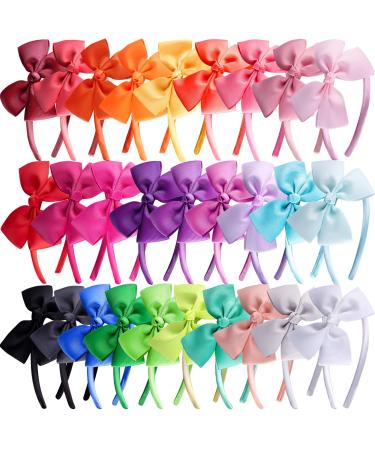 SIQUK 28 Pieces Bow Headbands Grosgrain Ribbon Headband with Bow Hair Bows Hair Bands for Girls, 28 Colors