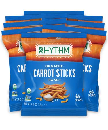 Rhythm Superfoods Carrot Sticks, Sea Salt, Organic and Non-GMO, 0.6 Oz (Pack of 8) Single Serves, Vegan/Gluten-Free Superfood Snacks Salted