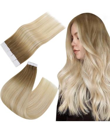 Easyouth Human Hair Tape in Extensions Blonde Balayage Tape in Hair Extensions Brown to Platinum Blonde Ombre Tape in Real Hair Extensions 22 Inch 50g 20Pcs 22 Inch #6/27/60