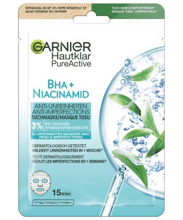 Garnier cloth mask facial mask for oily skin anti-vaporing formula with tea tree oil and salicylic acid skin clear 23 g 23 g (1-pack) anti - Buy Online on GoSupps.com