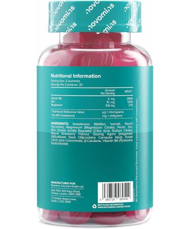 Novomins Zinc & Magnesium Gummies Sugar Free Supports Muscle & Bone Health Energy & Metabolism with Vitamin B6 High Dose Magnesium & Zinc Supplement Gluten Free - Buy Online on GoSupps.com
