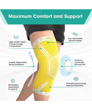 Modvel Knee Braces for Men & Women - Knee Pain Relief Set, Compression Sleeve for Meniscus Tear, ACL & Arthritis - Large Yellow - Buy Online on GoSupps.com