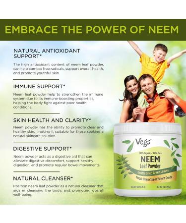 Vegs Organic Neem Leaf Powder - Freeze Dried True Green Neem Leaves Powder - Supports Hair Growth Skin & Gut Health Cleansing Immunity - 9 oz - Buy Online on GoSupps.com