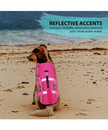 Queenmore XL Dog Life Jacket - Adjustable Ripstop Buoyancy Vest for Medium Dogs | Durable Rescue Handle - Pink Camo Shark Design - Buy Online on GoSupps.com
