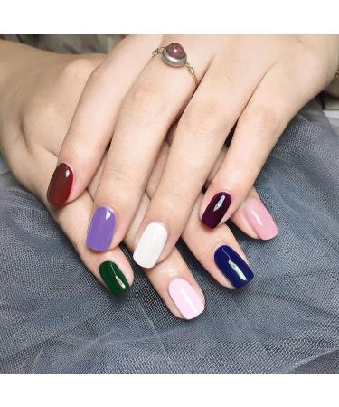 912 Colorful Short False Nails Square EBANKU | Full Cover Acrylic Press on Nails for Women Girls | DIY Nail Art (38 Colors) - Buy Online on GoSupps.com