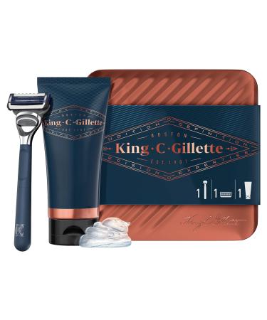 King C. Gillette Neck Razor for Men + 1 Razor Blade Refill + Shave Gel with Argan Oil, 150 ml, Gifts for Men Neck Razor + Shave Gel