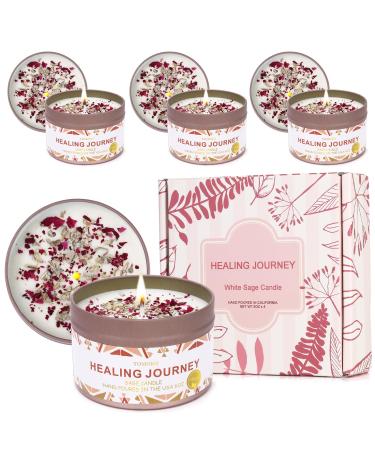 White Sage Candle 4 Pack 220 Hours Burn Time Sage Leaf Rose & Essential Oil Healing Journey Candle